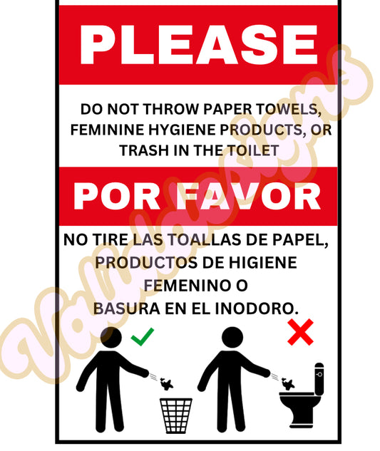 No Trash in toilets Decal